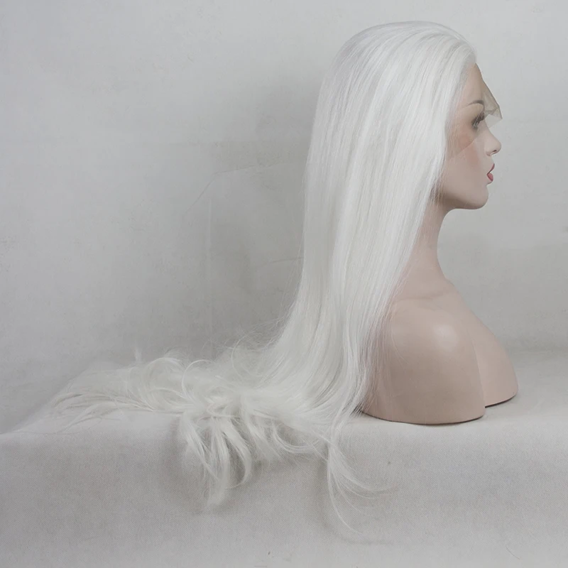 Повседневные 2" белые длинные натуральные волнистые синтетические волосы термостойкие Хэллоуин парик с кружевом спереди+ шапка H793241