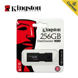 Kingston 256 GB USB3.0 флеш-накопитель 130 МБ/с. Технология DataTraveler 100 G3 флэш-диск, Тип usb-разъем, слайд, черный