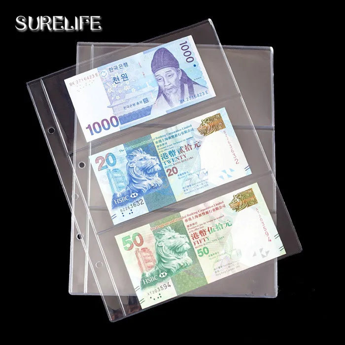 10 шт./лот 3 линии/страница банкноты money прозрачные ПВХ страницы бумаги для денег