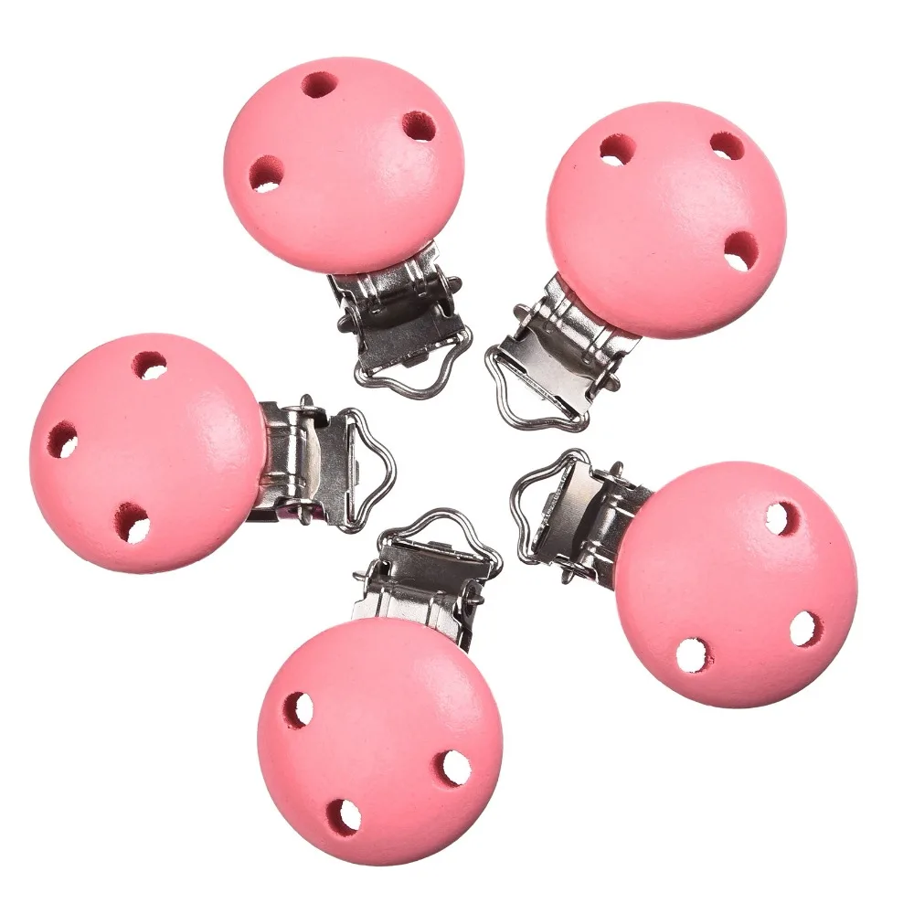 

5pcs/Set Pink Baby Pacifier Clips Attache Sucette Baby Wood 29x44mm Attache Sucette Pacifier Hoders