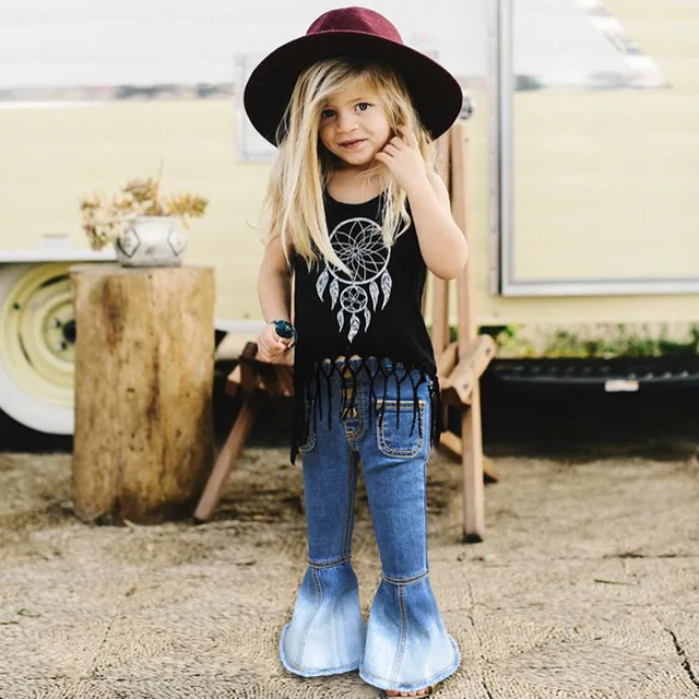 weLaken BIGGER SIZE  New Kids Vintage Jeans Girls Jeans Bell bottoms Children's Pants Autumn Outwear 4