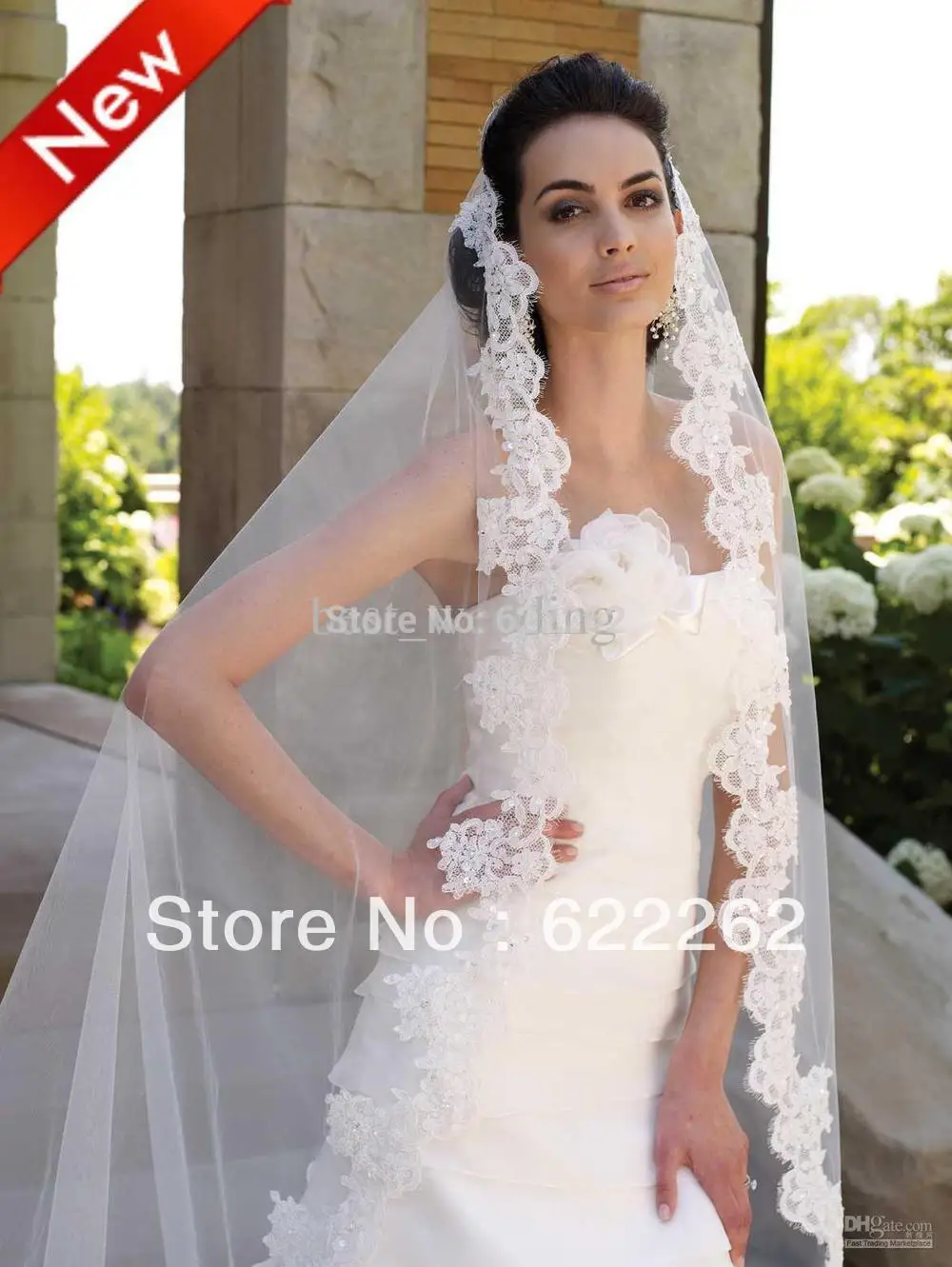 Cathedral Cut Ivory White 3M 1T Long Wide Lace Purfle Beaded Bridal