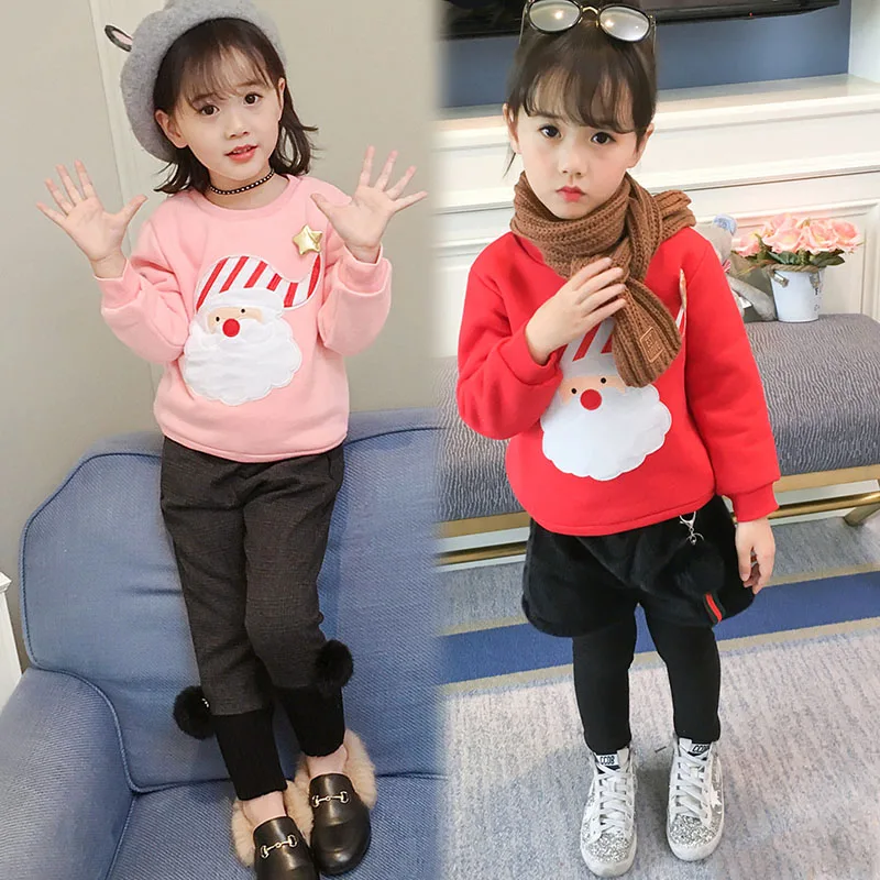 

2018 New Winter Baby Girls Sweatshirts Children Christmas T-shirt Tops Boys Coat Plus Velvet Kids Clothes 2 3 4 5 6 7 8 Years