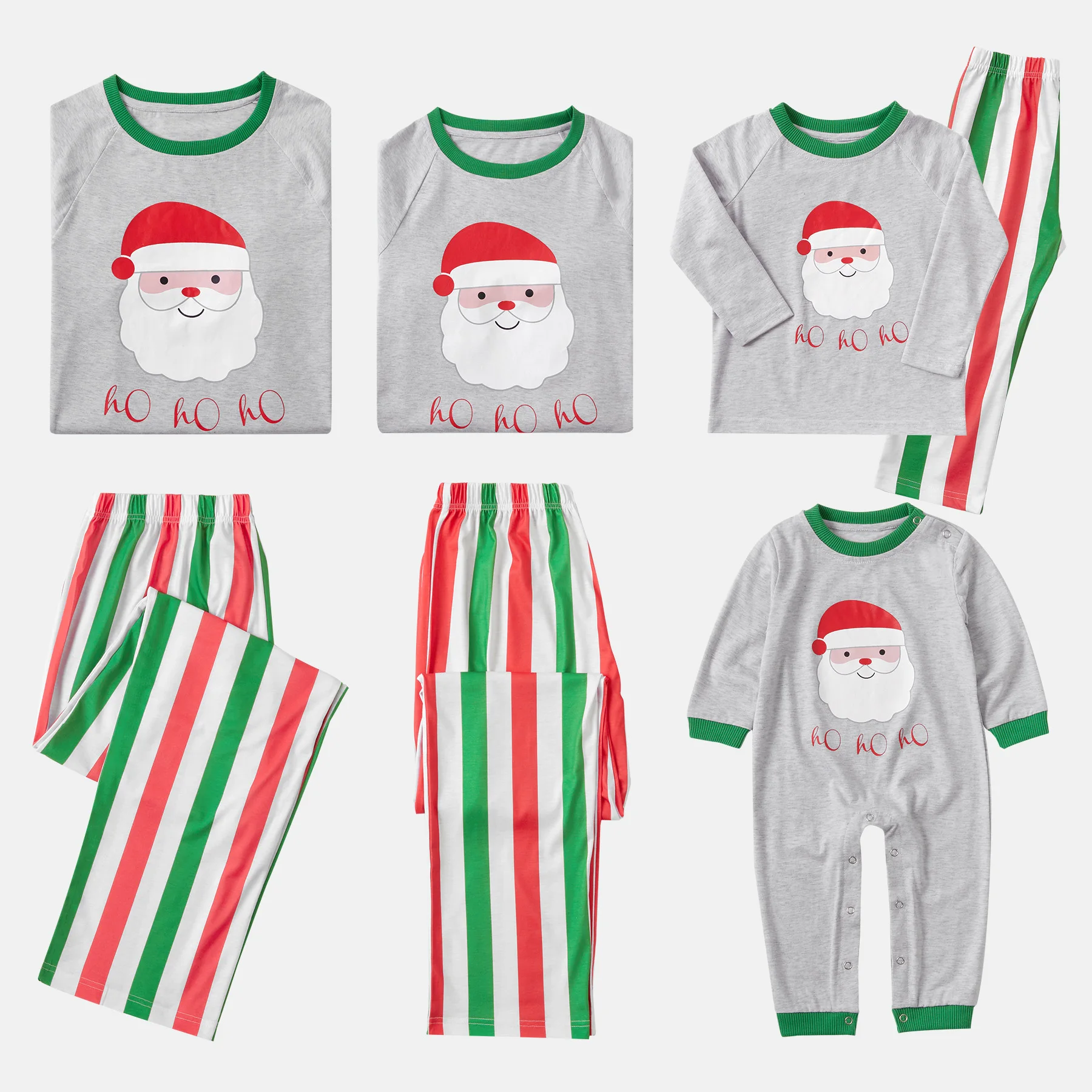 

Autumn and Winter New Casual Cotton Santa Claus Pattern Top Green and Red C olor Matching Pants Family Matching Pajamas Set