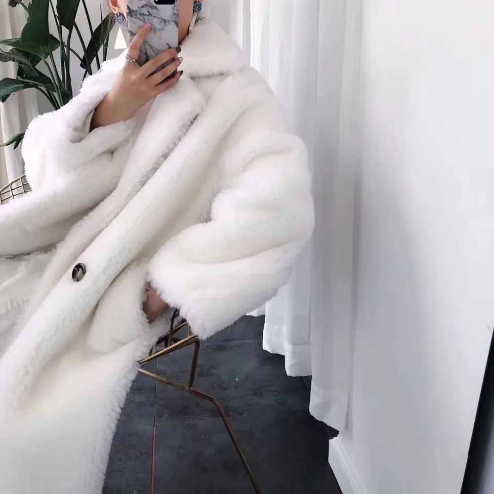 X-Long Real Sheep Fur Oversized Parka Thick Warm Outerwear real fur women large size sheep fur coat loose fashion