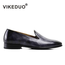 2017 font b Vikeduo b font Handmade Flat Men s Loafer Shoes Luxury Genuine Cow Leather
