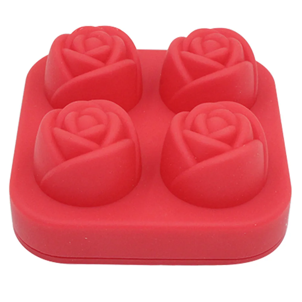 4 Grids Rose Shape Silicone Mold Chocolate Cookie Fondant Cake Baking