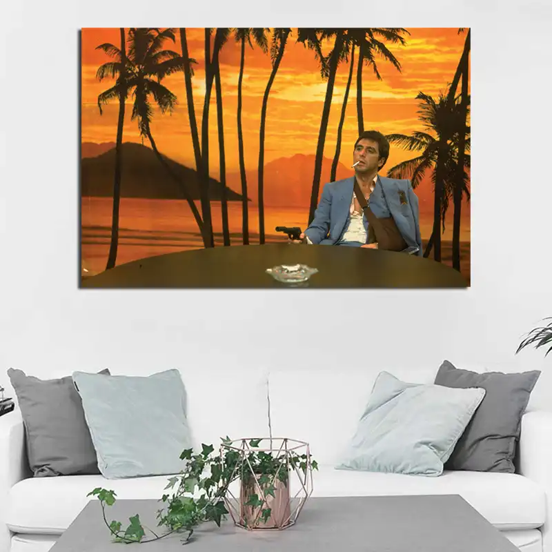 Tony Montana Puesta De Sol Fondo Arte De La Pared Lienzo Poster Y
