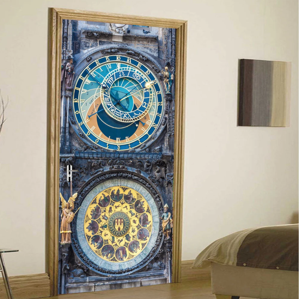 3D старые часы плакат ПВХ водонепроницаемая вся дверь стикер креативные наклейки Наклейка на дверь DIY фреска спальня домашний декор