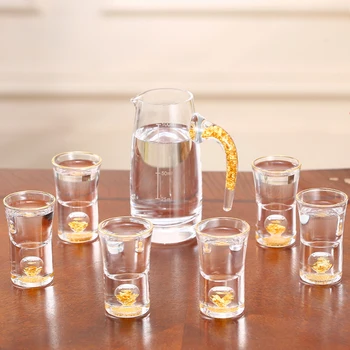 

7pcs/set Luxury crystal glass shot wine glass with golden foil white wine glass Handmade cup Wine separator set wedding drinking
