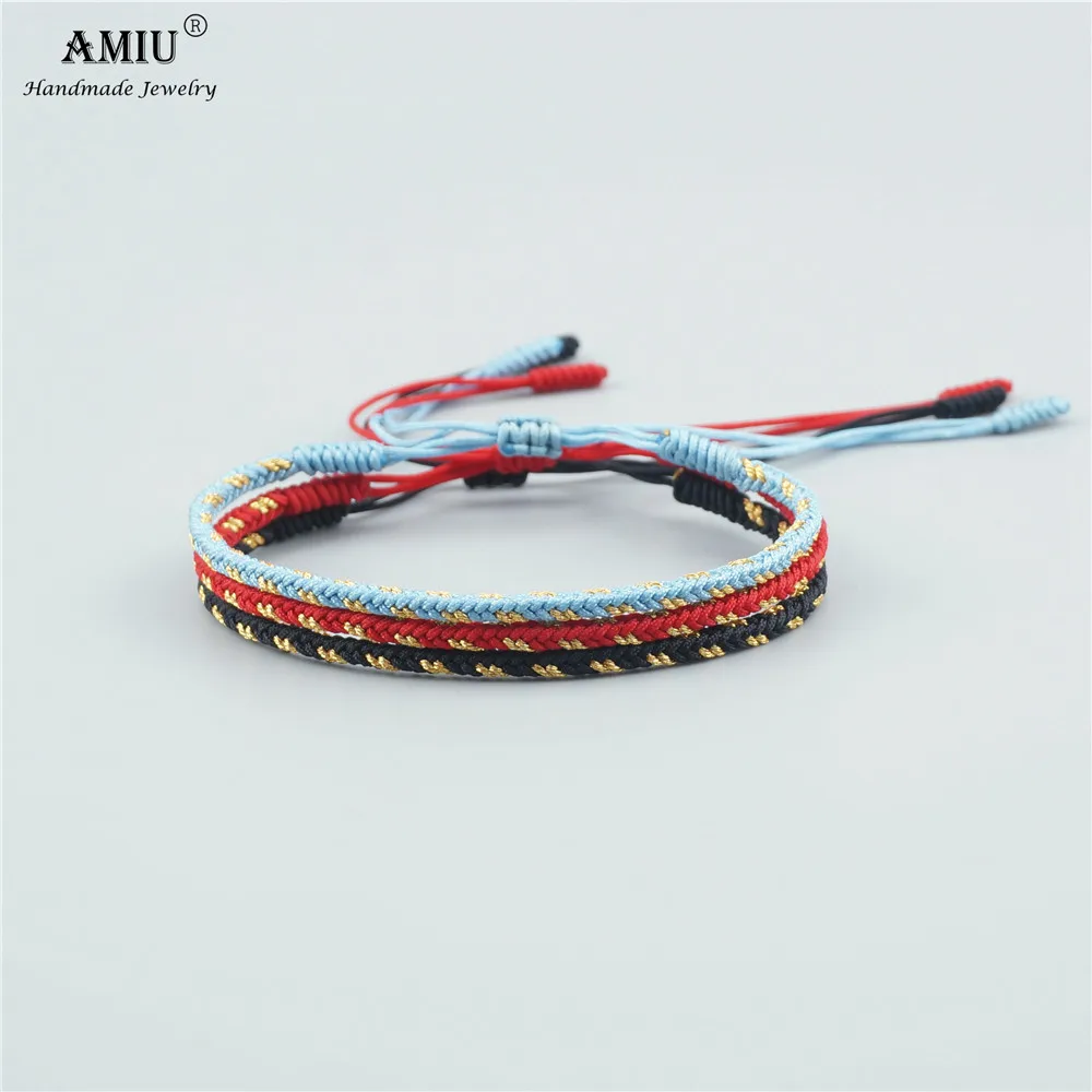 AMIU многоцветные Тибетские буддийские браслеты и браслеты для женщин и мужчин ручной работы узлы веревка тибетский Будда счастливый браслет - Окраска металла: 3PCS