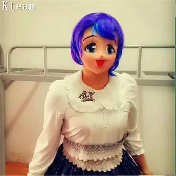 

Latex Female Sweet Girl Half Face Kigurumi Mask With BJD Eyes cartoon Cosplay Japanese Anime Role Lolita Mask Crossdress Doll