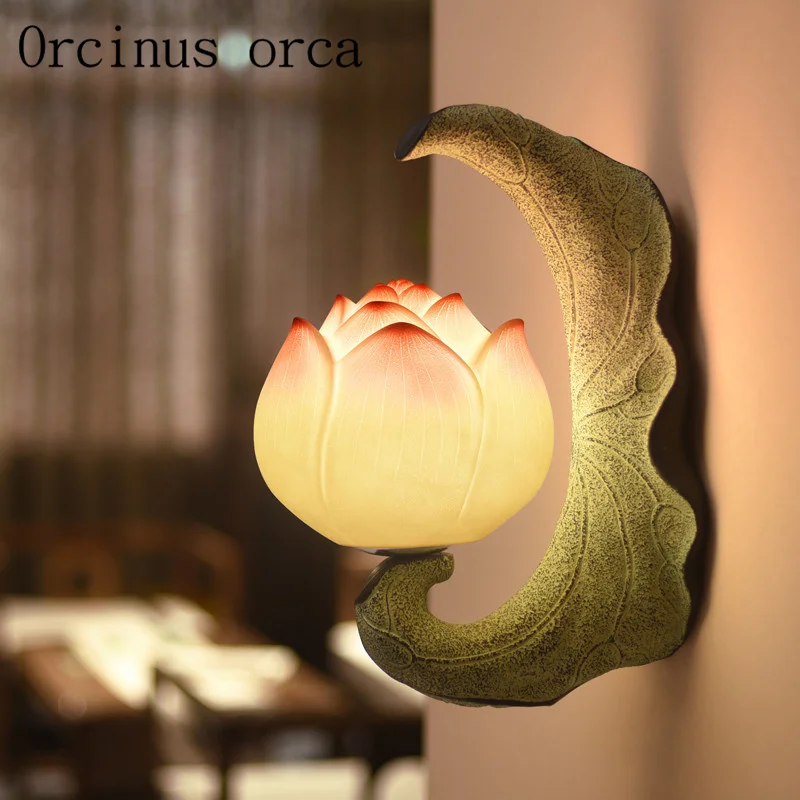 New Chinese Lotus Wall Lamp Study Bedroom Aisle Courtyard Balcony Personalized Creative Bedroom