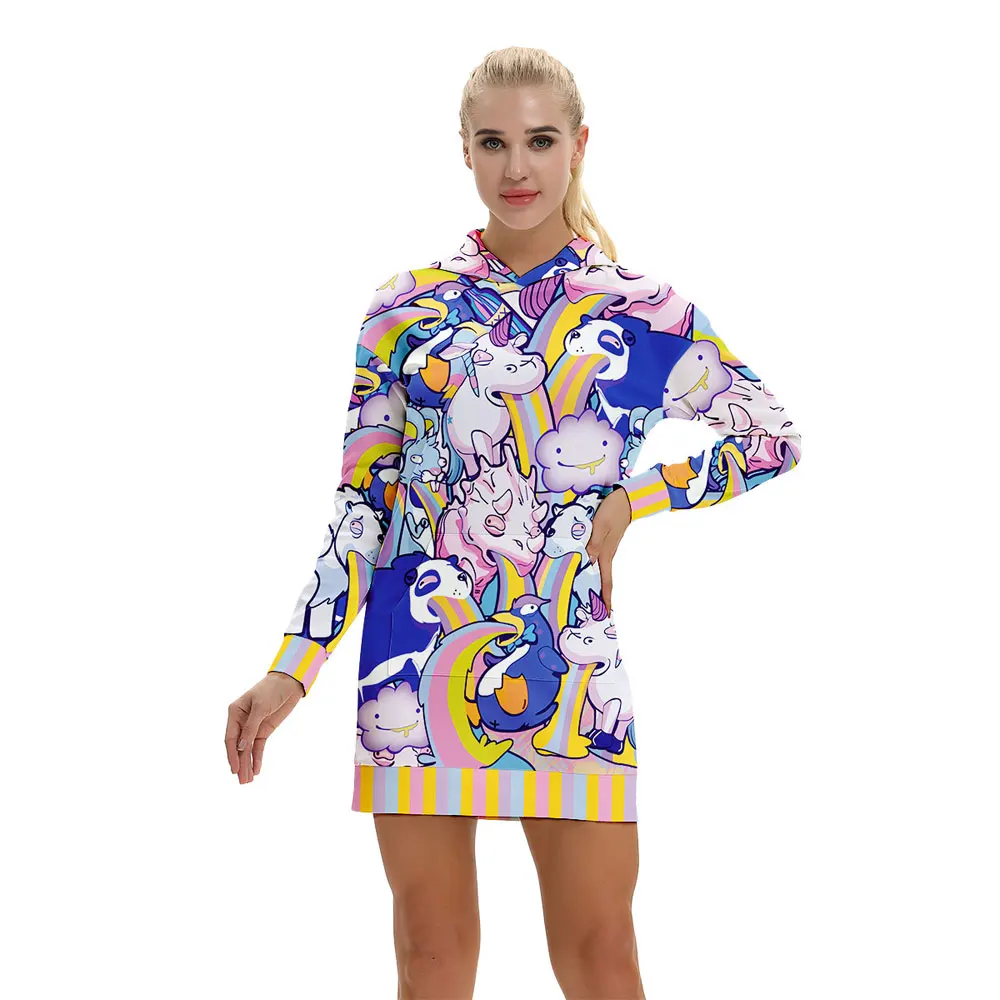 

2018 New Fashion 3D Unicorn Printed Sweatshirt Dress Femmes Hoodies Women Kawaii Girls Loose Pattern Long Sweatshirts Drop Ship
