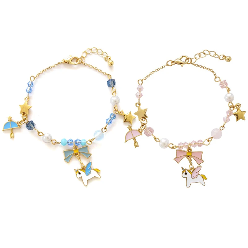 

Japan Beaded Animal Horse Unicorn Bowknot Bracelets with beads Hollowed out Moon Star Crystal Charms Bracelet For Women