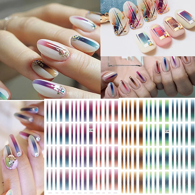 

1 sheet Nail Stickers Gradient Colorful Lines Stripe Shape Mixed Patterns Adhesive Transfer Decals Nail Art DIY Decoration