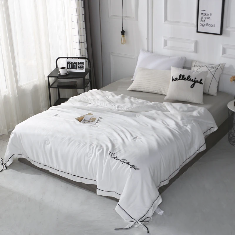 Новое однотонное белое покрывало с узлом-бабочкой, летнее стеганое одеяло, одеяло из тенселя, покрывало для кровати, одеяло, домашний текстиль