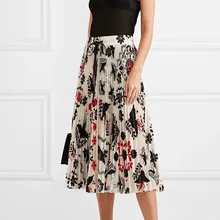 Новая женская плиссированная юбка с цветочным принтом эластичная юбка миди с высокой талией