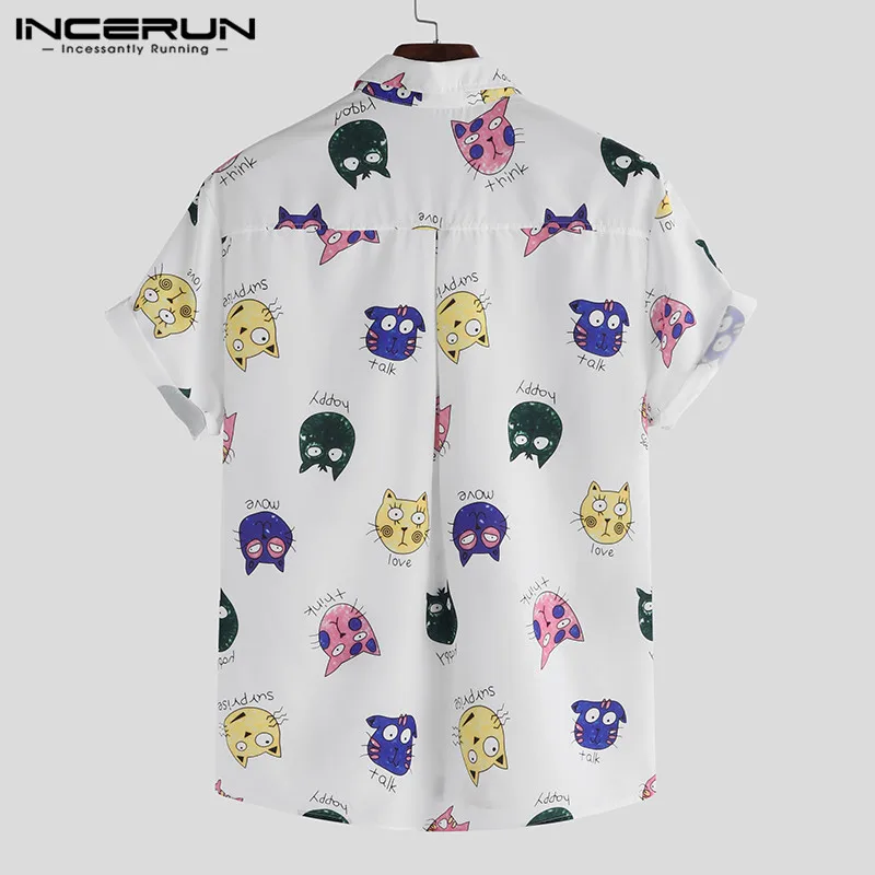 Goede INCERUN Mannen Shirt Cartoon Gedrukte Korte Mouwen Losse Casual Hawaiian Shirt Mannen Zomer Cool Fashion Streetwear Paar Shirts 2019