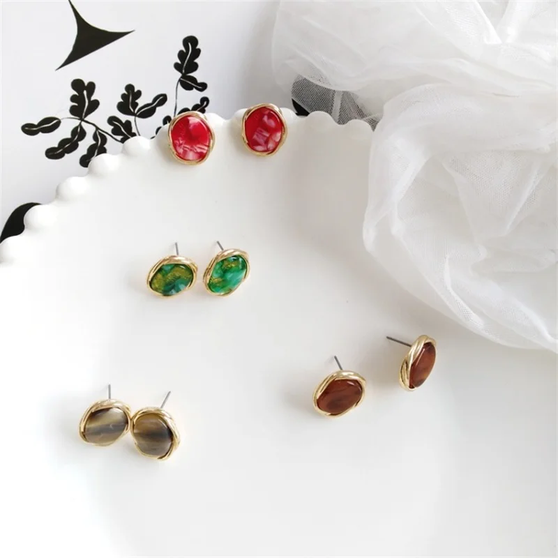 3*2018 Simple Court Retro Round Resin Stud Earrings Irregular Acrylic Pattern Jewelry Wedding Brincos Statement Sexy | Украшения и