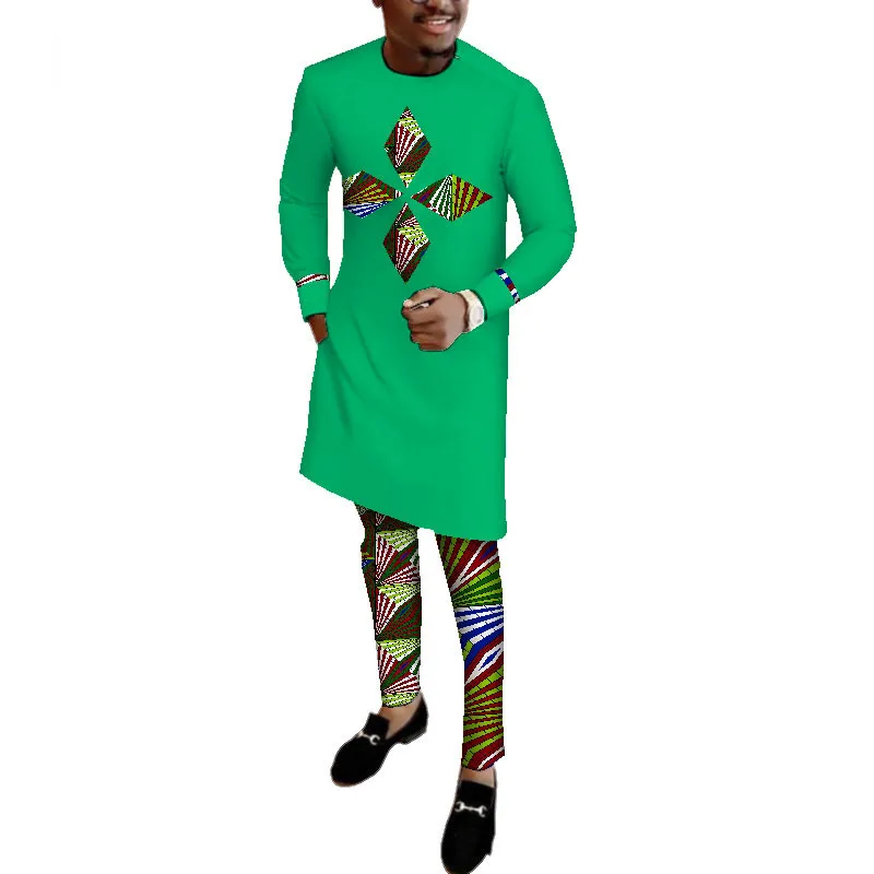 African-Clothes-for-Men-Long-Sleeve-Shirt-and-Pants-Set-Bazin-Riche-African-Print-Patchwork(2)