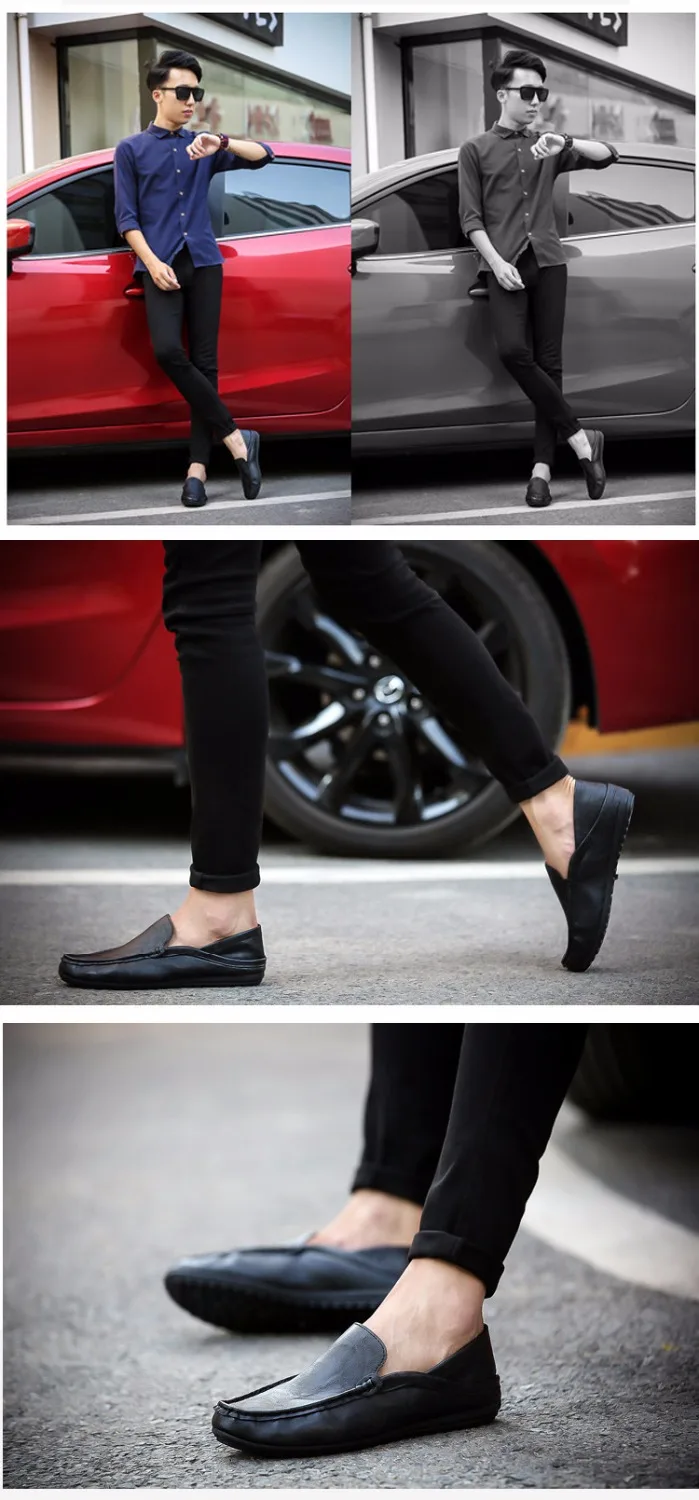 Г. Новые мужские туфли в горошек из PU искусственной кожи, дышащая мужская обувь повседневная удобная обувь Lok Fu повседневная обувь из черной кожи для вождения