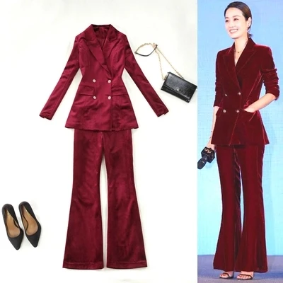 red velvet pant suit