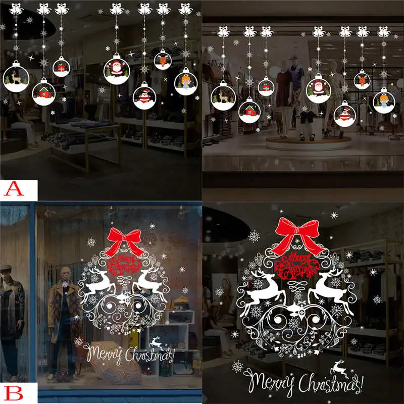 Christmas Living Room Xmas Santa Claus Snowman Elk Wall Stickers Window Decor 70cm50cm wall stickers bedroom stars #2o26 (8)
