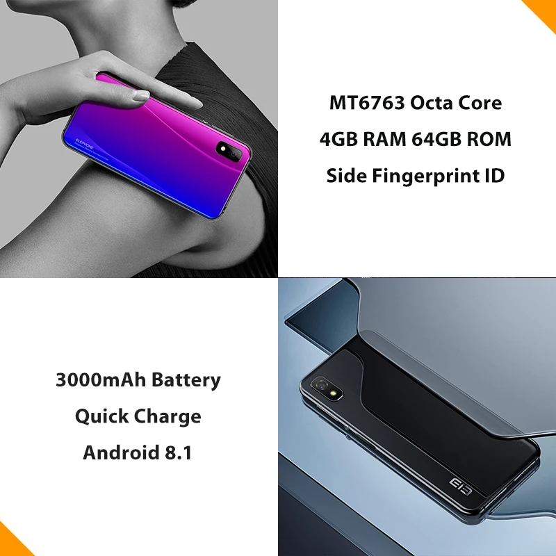 Elephone A4 Pro 4 ГБ ОЗУ 64 Гб ПЗУ мобильный телефон Android 8 1 MT6763 Восьмиядерный 5 85 дюймов HD + u