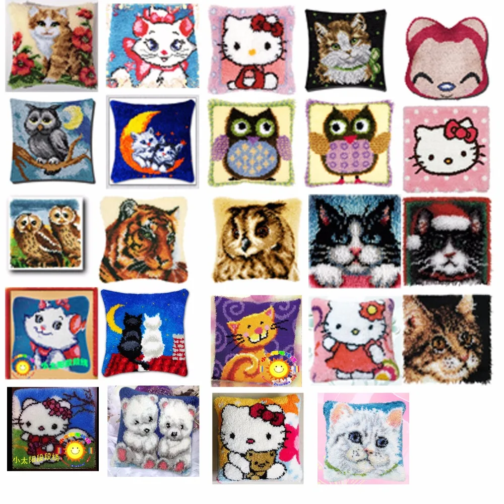 

cats Cushion Latch Hook Kit Pillow Mat DIY Craft Flower 42CM 42CM Cross Stitch Needlework Crocheting Cushion Embroidery