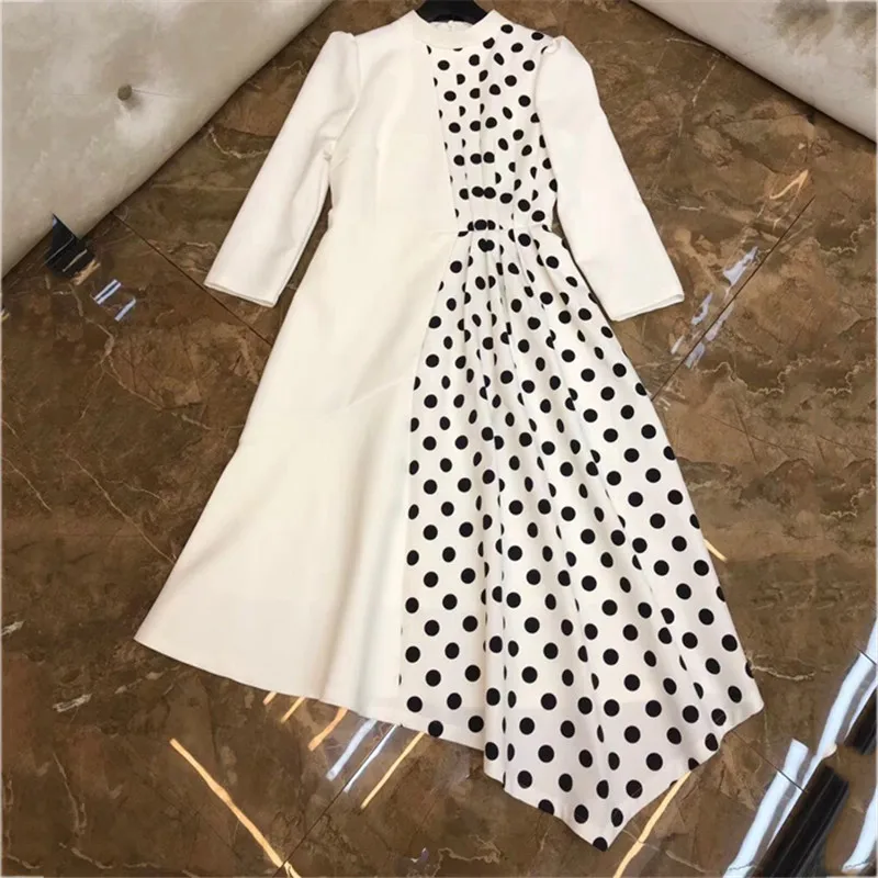 Download Polka Dots Patchwork Long Dress Women Autumn Half Sleeve ...