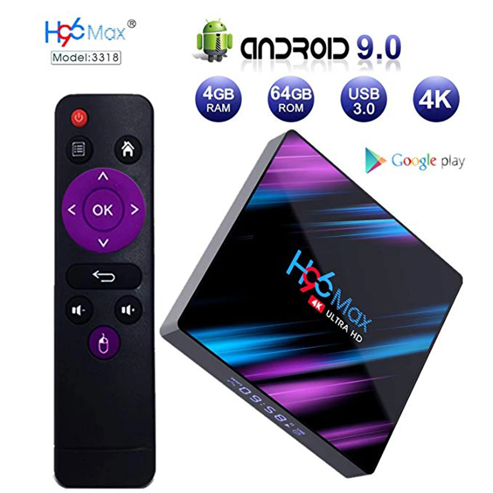 

H96 Max Smart TV Box Android 9.0 RK3318 Quad-Core 2/4GB 16/32/64GB USB 3.0 Dual WiFi 4K Android Mini TV Box media player