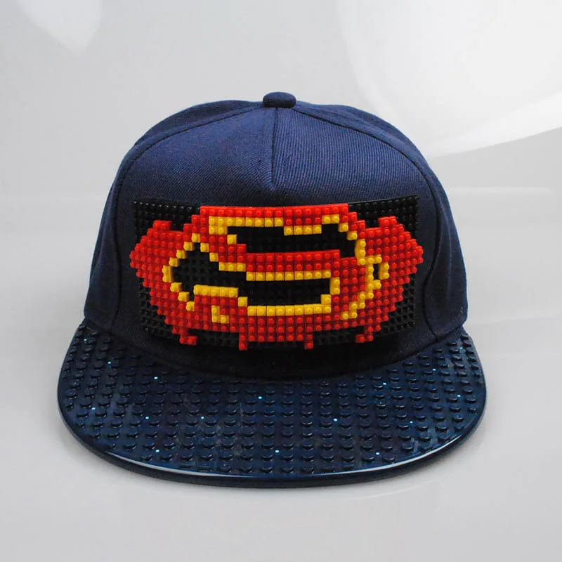 Новые головоломки игры блоки DIY лего бейсбольная шляпа Боб Марли пиксели супергерой папа шапки Snapback кепки для мужчин и женщин Съемный - Цвет: batman1