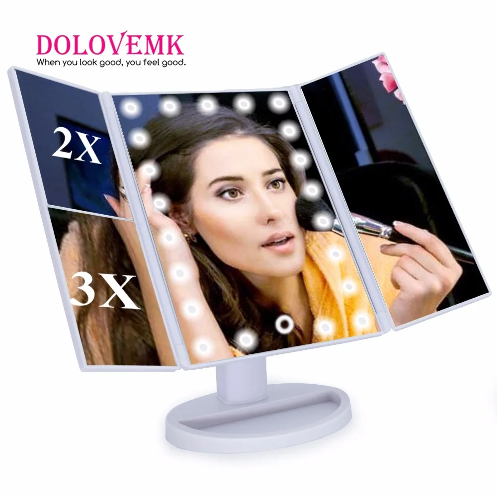 Tri Fold Adjustable 21 font b LED b font Lighted Travel font b Mirror b font