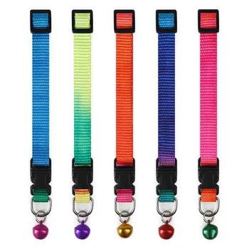 

100pcs Colorful Nylon Pet Collars with Bell Dog Cat Rainbow Necklace Durable Portable Collars for Pets WB269