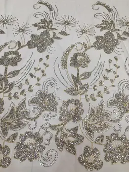 

5yards Silver Gold hand print glitter african india tulle mesh fabric for wedding dress/evening dress/party