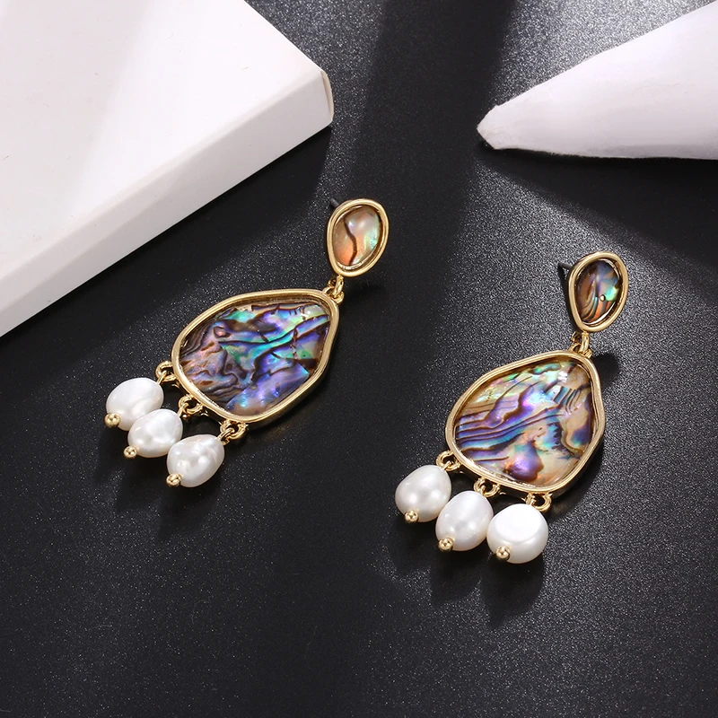 

Women Fashion Brincos Three Beads Charm Colorful Baroque Pearl Drop Earrings Fashion Dangling Statement Ear Jewelry Wholesale