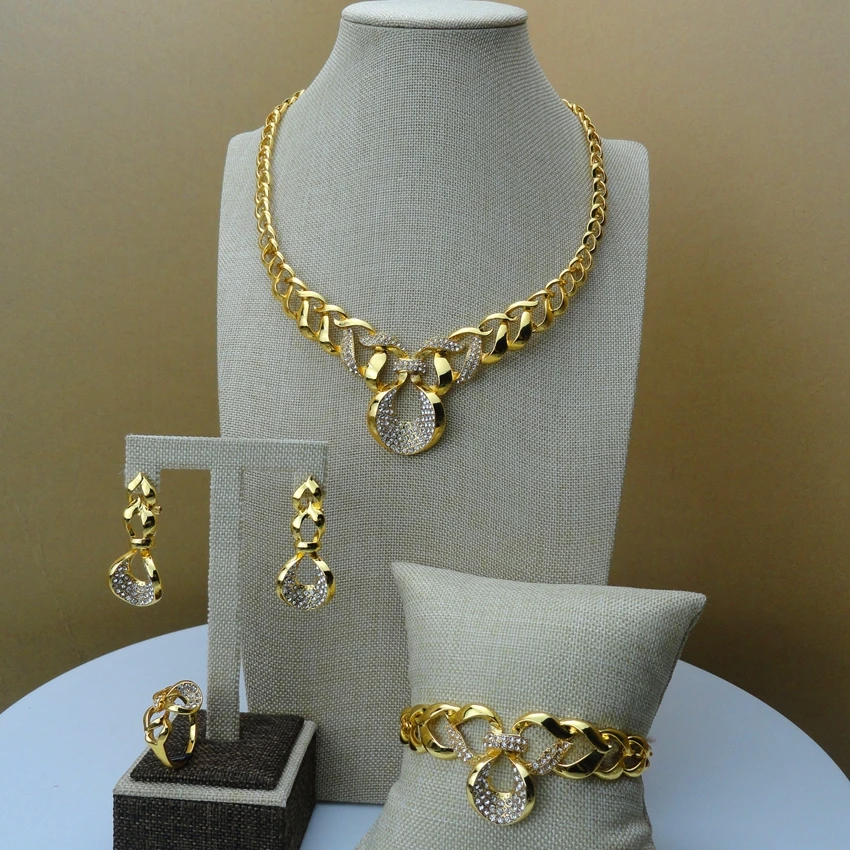 

Yuminglai 2019 Dubai Luxury Jewelry Set African Fashion 24k Gold Plated Ladies Unique Design Jewelry Sets FHK7021