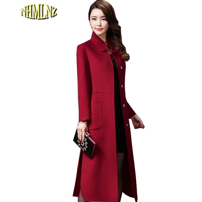 Kopen 2018 Herfst Winter Vrouwen Vintage Wollen Jas Lange Sectie Comfortabele Wollen Jas Effen Kleur Stand kraag Wollen Jas HAH012