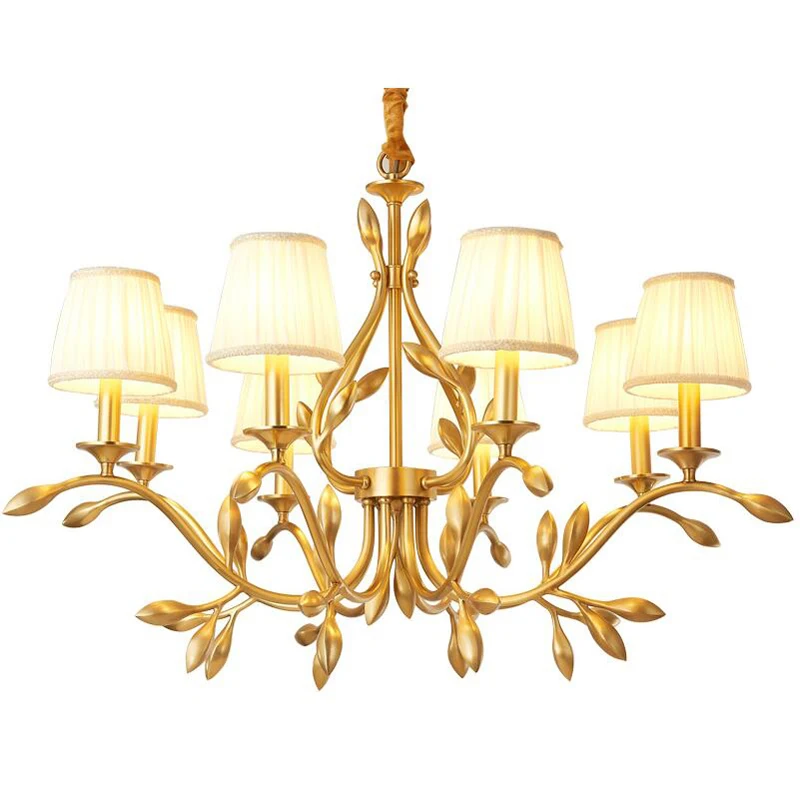

American Copper Pendant Light 6 arm 8 10 light Fabric Lampshade Hanging Light E14 Kung Living Room Restaurant home decoration