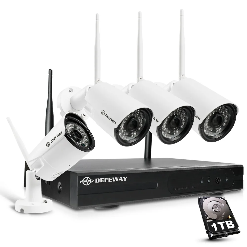 Defeway 8CH H.265+ Wireless 1080P HD NVR 4PCS 2.0MP IR Outdoor P2P Wifi Security Camera CCTV System Surveillance Kit with 1TB Defeway 8CH H.265+ Wireless 1080P HD NVR 4PCS 2.0MP IR Outdoor P2P Wifi Security Camera CCTV System Surveillance Kit with 1TB