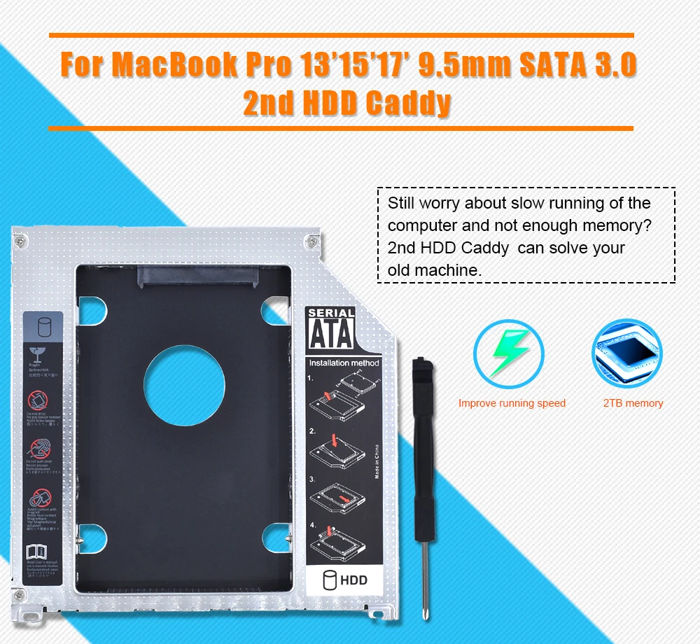 TISHRIC алюминиевый 2-й HDD Caddy 9,5 мм SATA 3,0 Optibay SSD корпус HDD корпус для Apple Macbook Pro Air 1" 15" 1" SuperDrive