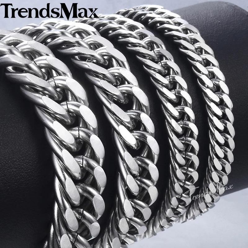 Trendsmax 7/9/11/13 мм Для мужчин Браслеты Нержавеющая сталь серебряный браслет Цвет КУБИНСКИЙ звено цепи браслет Украшения для мужчин KBM07