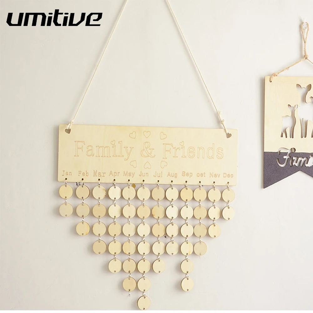 

Umitive 1pcs Wooden Perpetual Calendar Birthday Reminder Board Wall Hanging Board