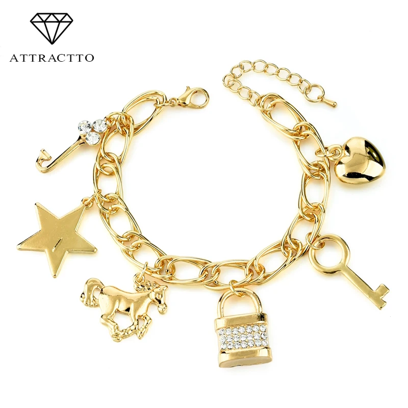 Женские браслеты с кристаллами ATTRACTTO ювелирное изделие золотого цвета в