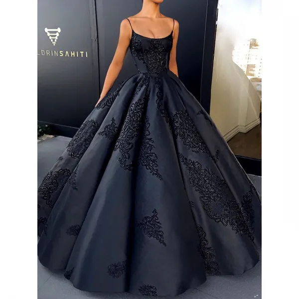Винтажное бальное платье Quinceanera 2021 темно синее атласное на бретелях спагетти для