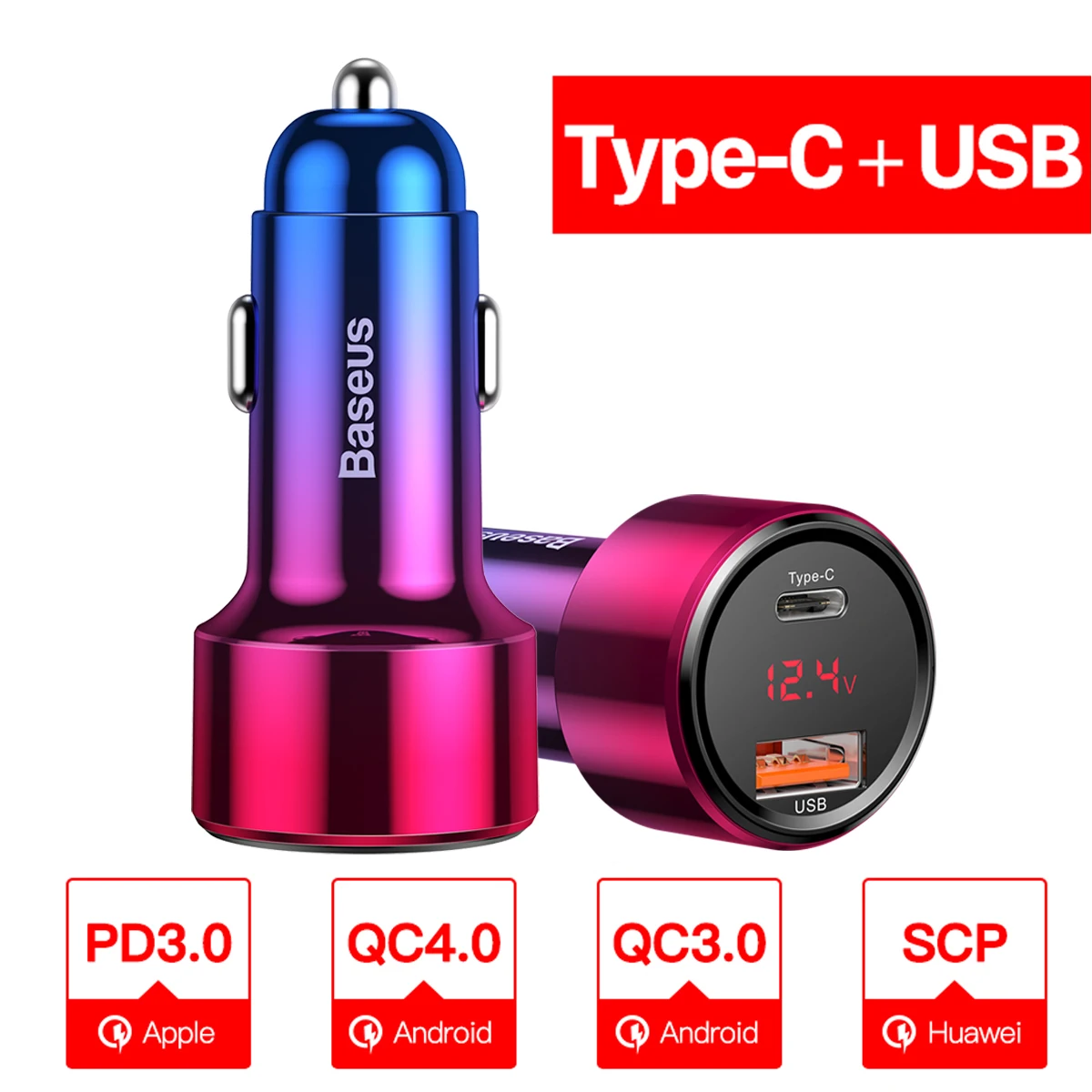 car mobile phone charger Baseus 45W USB Type C Car Charger Quick Charge QC PD 4.0 3.0 6A Fast Charging USBC Phone Charger For iPhone 12 Pro Xiaomi Huawei carcharger Car Chargers