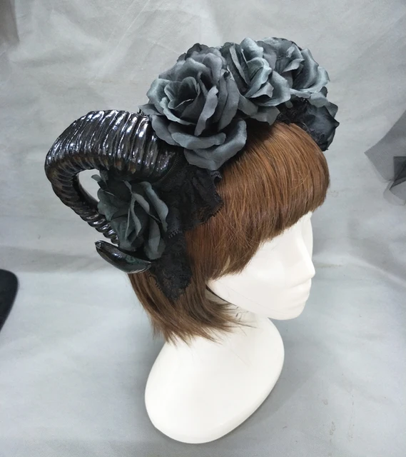 black witches vamp gothic horn pan flower crown headband halloween cocktail party headpieces fancy dress accessories