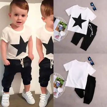 

Kids Baby Boys Casual Star T-shirt Tops +Harem Pants 2 pcs Outfits Toddler boy summer cool outfit Set 2-7Y clothing