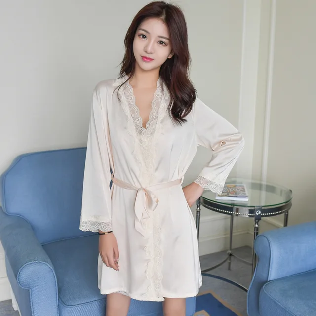 Lisacmvpnel 1 Pcs Lace Sexy Women Robe Soft Breathable Bathrobe Loose Female Sleepwear